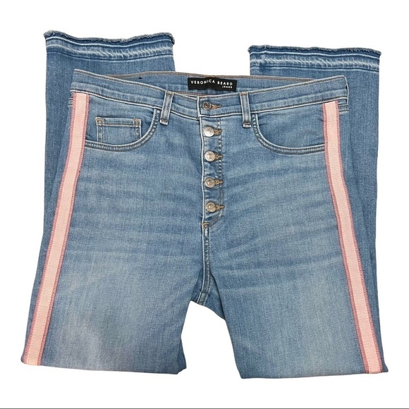 Veronica Beard Carolyn High Rise Button Fly Tuxedo Stripe Baby Boot Jeans 31 - Picture 9 of 15